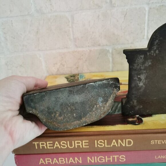 Woman Sewing Cast Iron Bookends HEAVY Greek Columns Ornate Decor Book Shelf Pair - Picture 4 of 9